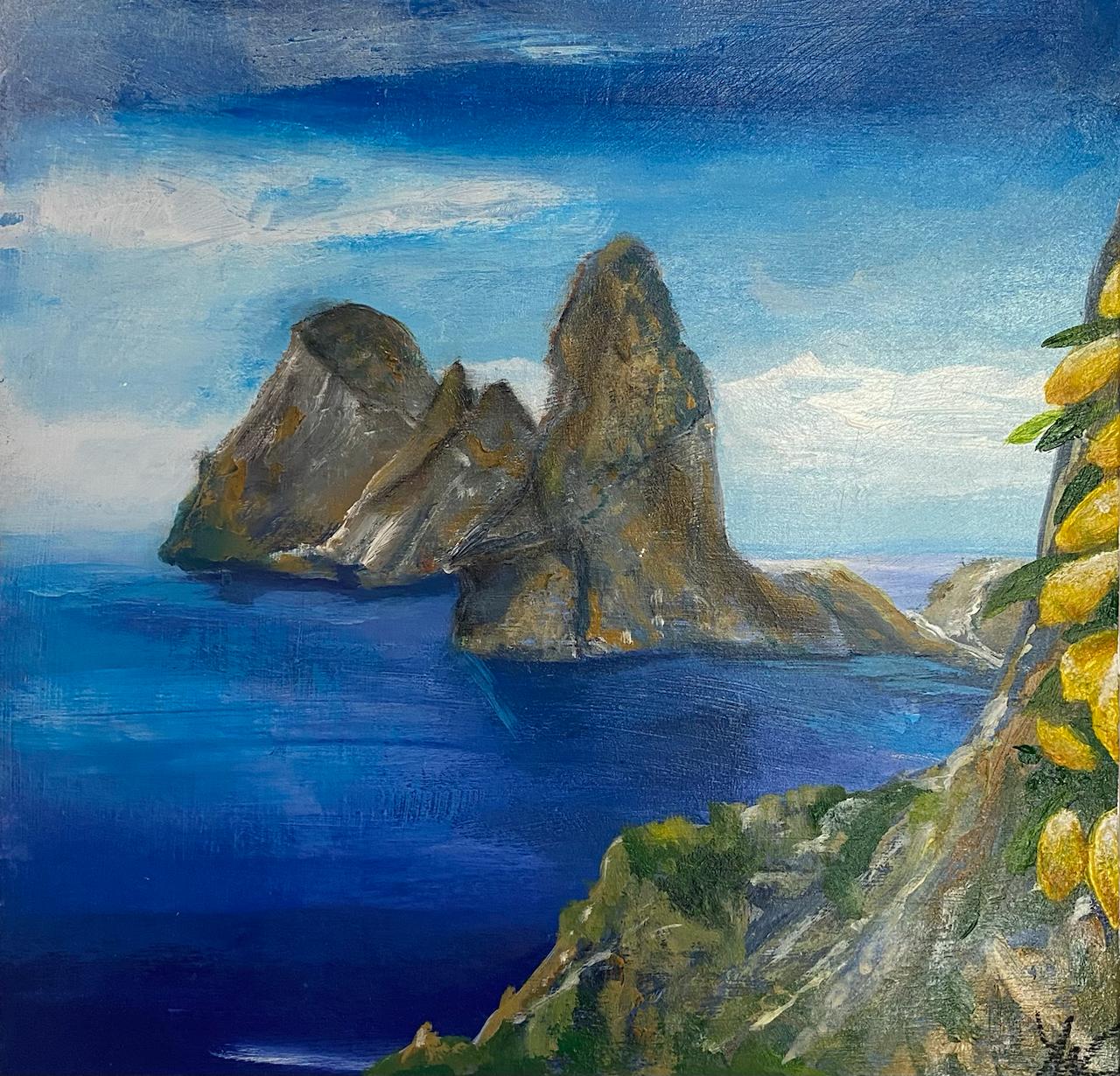 Acrylbild Mittelmeer von Angelina W., 30 x 30 cm weiß gerahmt mit Schattenfuge